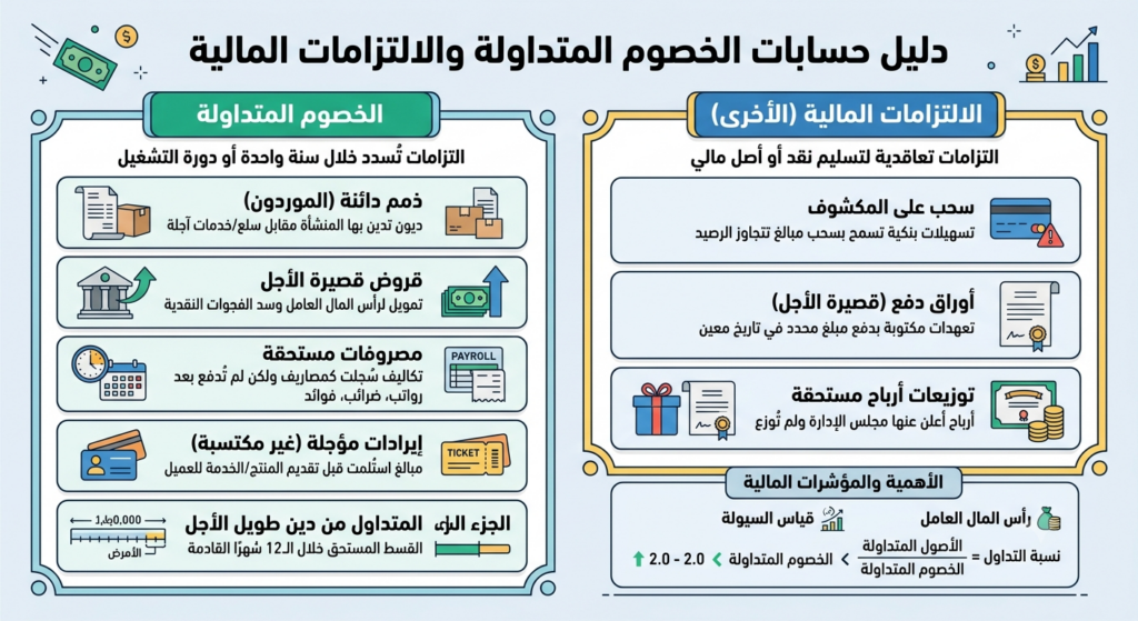 حسابات الخصوم المتداولة والالتزامات المالية - و الفرق بين المتداولة والثابتة مع أمثلة