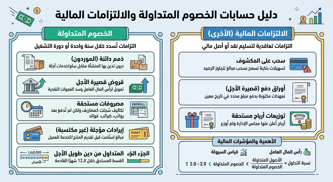 حسابات الخصوم المتداولة والالتزامات المالية - و الفرق بين المتداولة والثابتة مع أمثلة