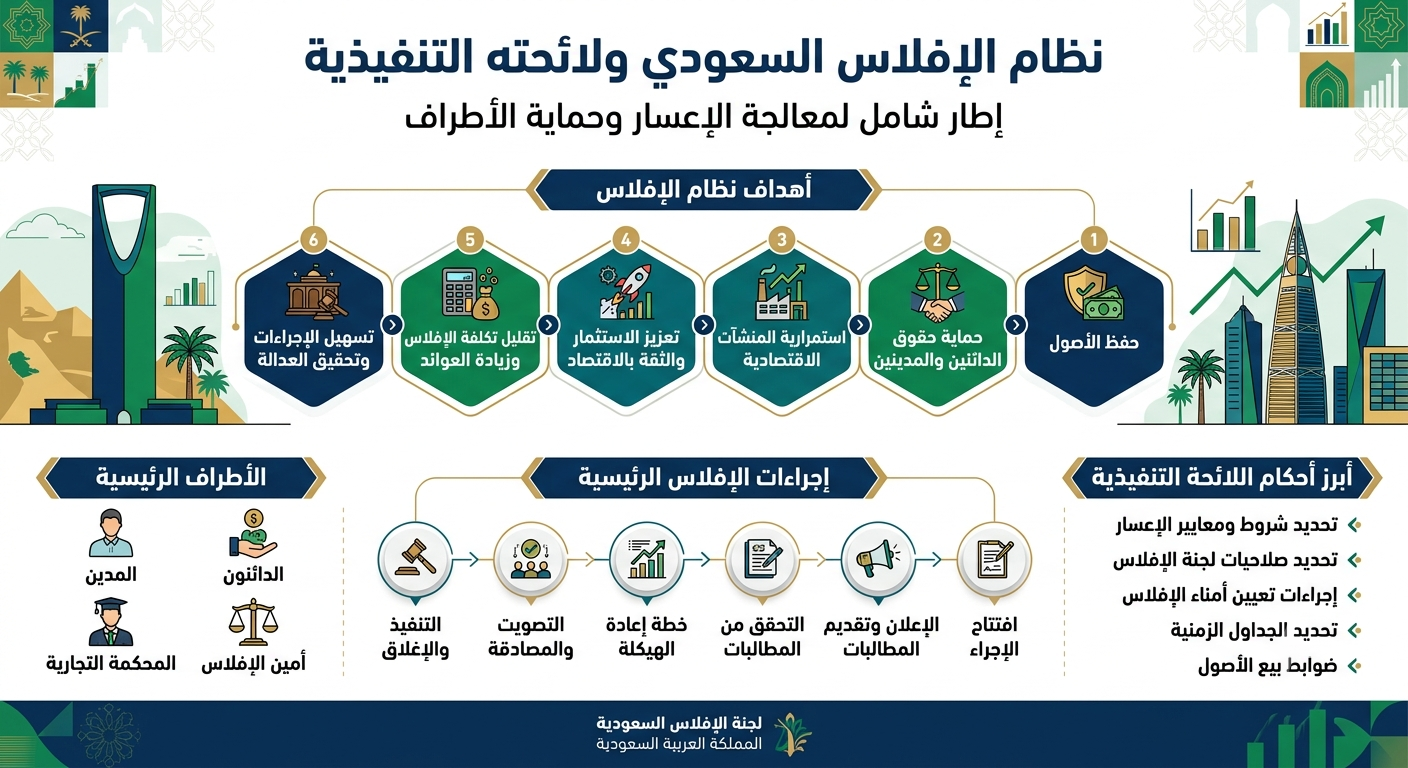 دليل نظام الإفلاس السعودي ولائحته التنفيذية الإجراءات، التكاليف، ودليل الامتثال للأفراد والشركات